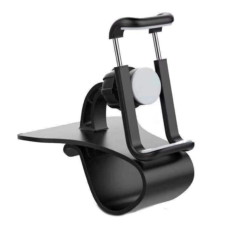 Universal snap-in dashboard phone holder for secure mobile device support in vehicles.