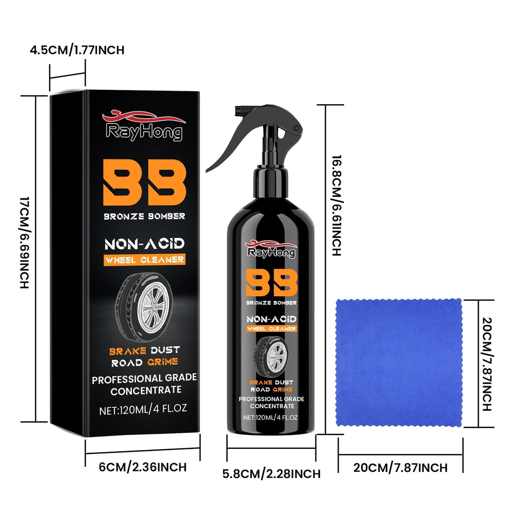 
                  
                    Car wheel and tire cleaner with spray bottle and cloth, featuring sodium bicarbonate and laureth-7 for easy dirt removal.
                  
                