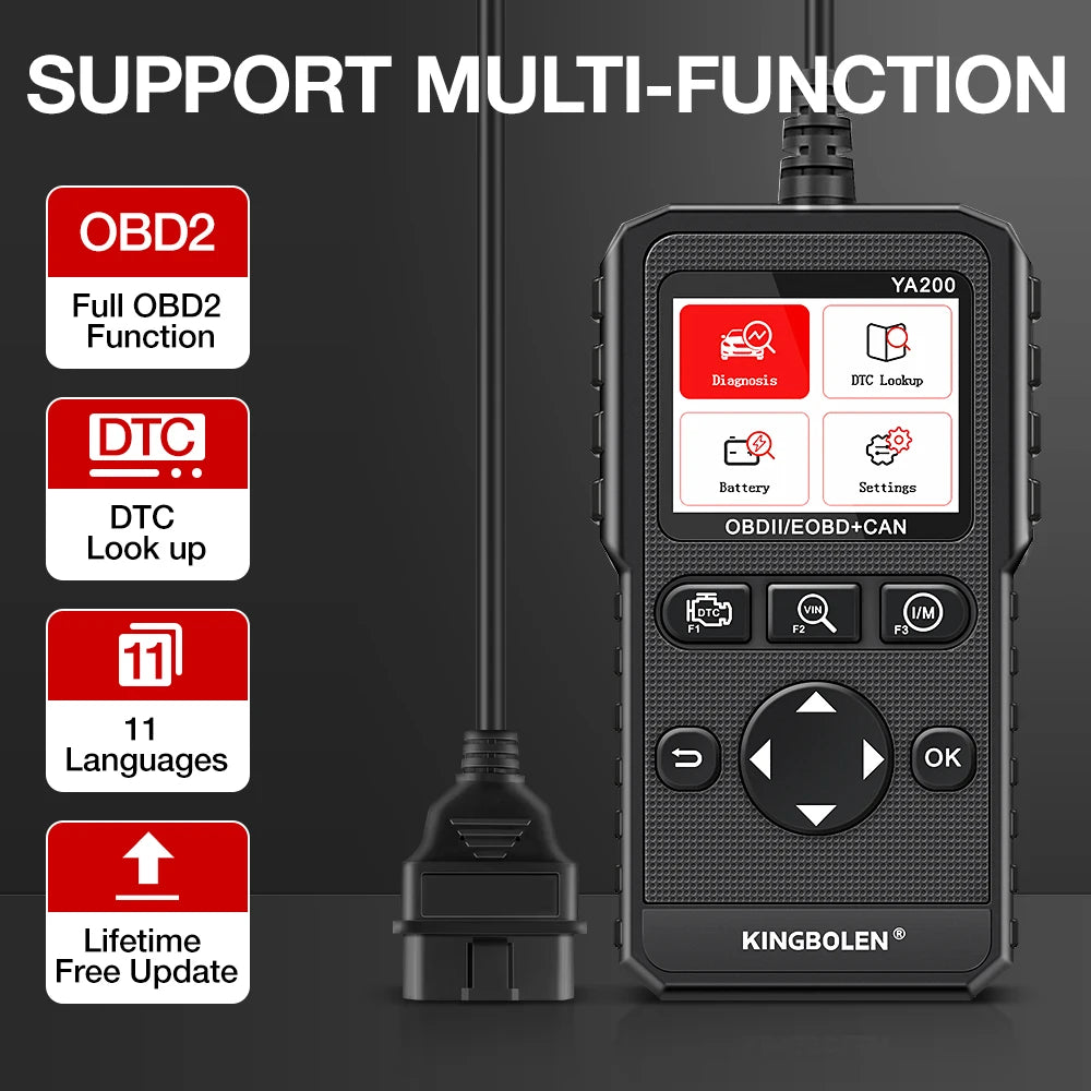 
                  
                    OBD2 automotive code reader, KINGBOLEN YA200, multi-function support, diagnostic tool.
                  
                