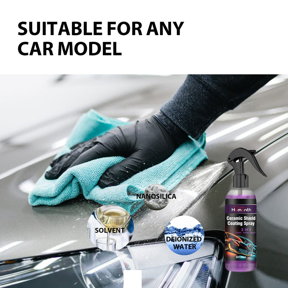 
                  
                    Homonth Ceramic Shield Automotive Coating Spray with 3-in-1 clean, polish, and repair formula for automotive paint protection and shine enhancement.
                  
                