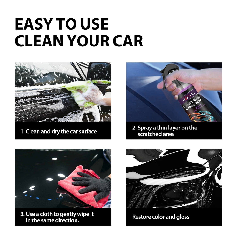 
                  
                    Homonth Ceramic Shield Automotive Coating Spray with 3-in-1 clean, polish, and repair formula for automotive paint protection and shine enhancement.
                  
                