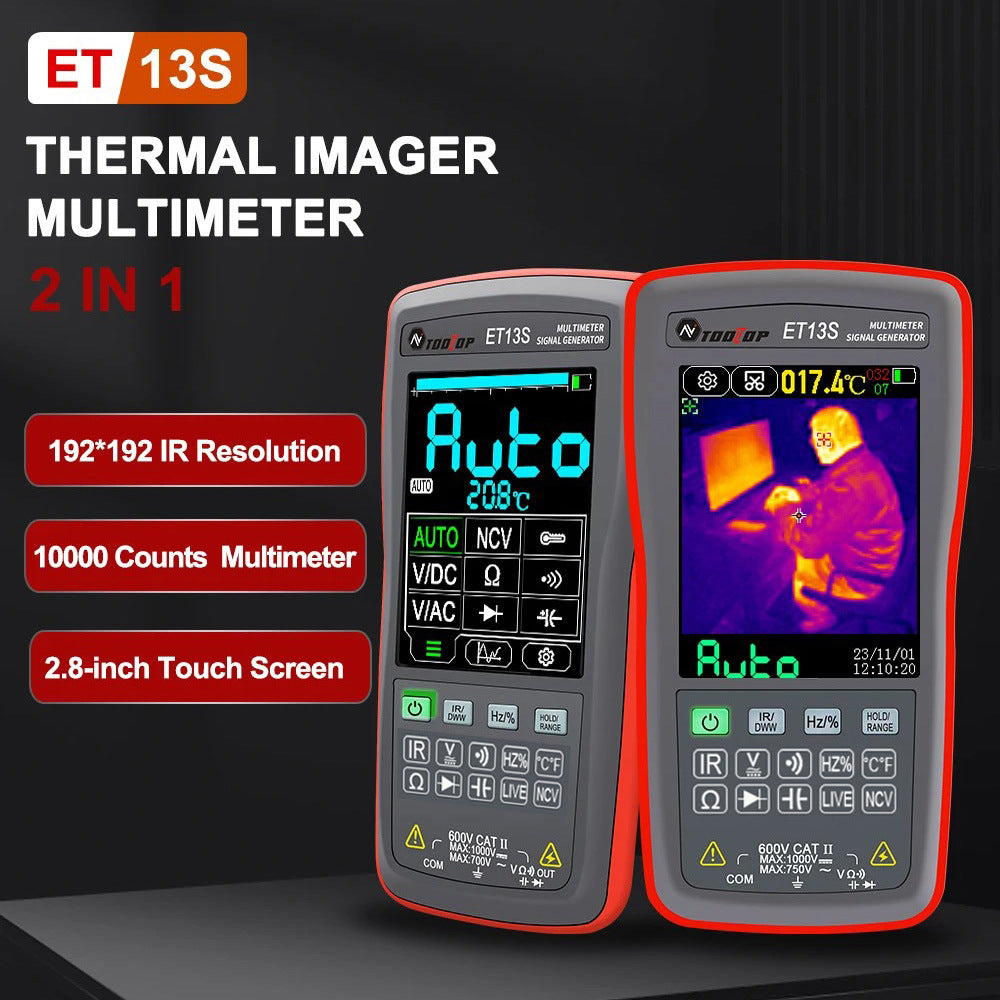 2 in 1 thermal imaging and multimeter unit with 2.8-inch touch screen and 192×192 IR resolution.