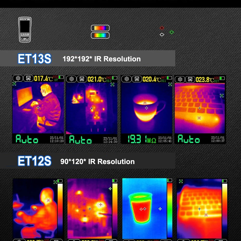 
                  
                    2 in 1 Thermal Imaging and Multimeter Unit with pixel comparison, ET13S model.
                  
                