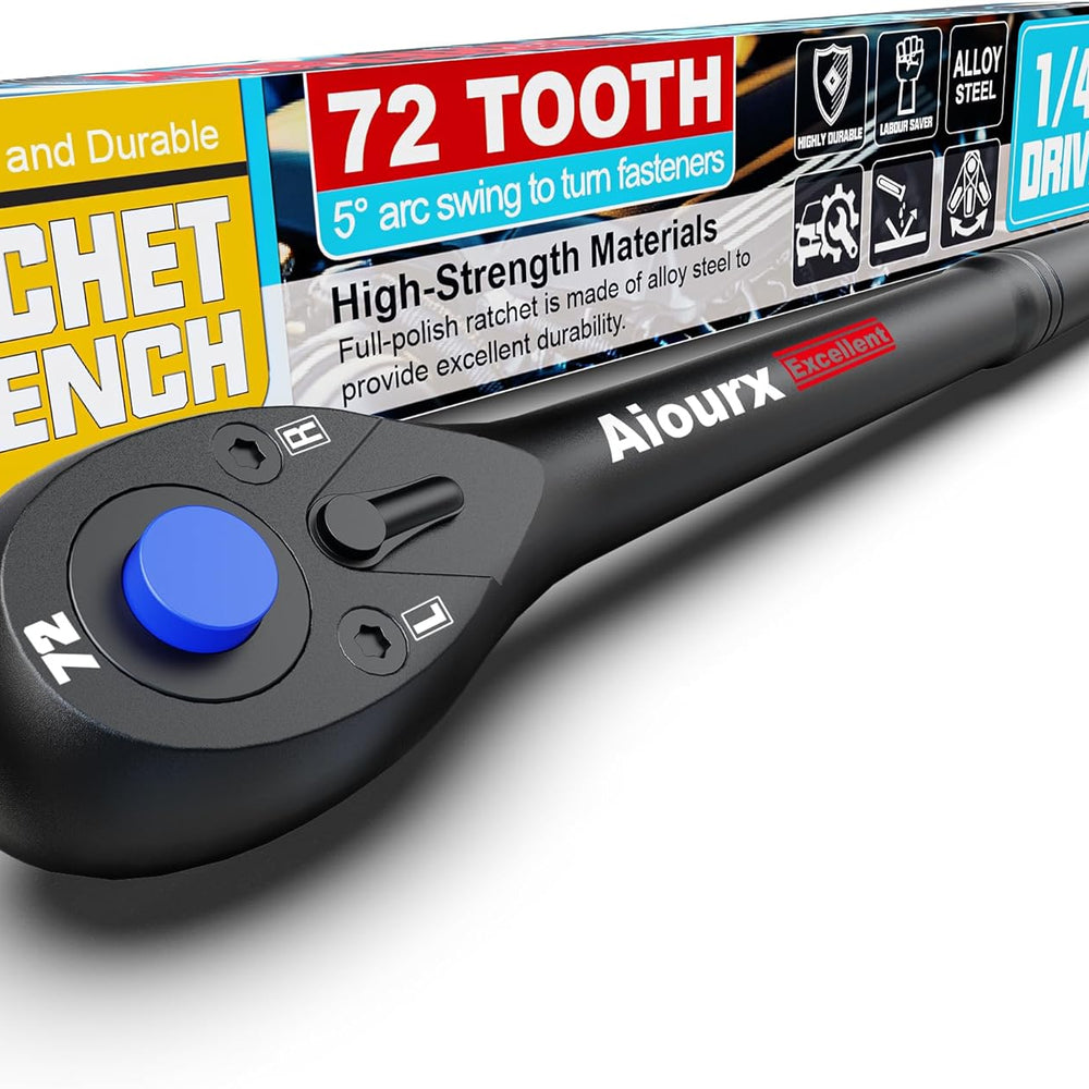 
                  
                    3/8" Drive Steel Mini Ratchet, 72-Tooth Handle with Non-Slip Grip, Ideal for Tight Spaces
                  
                