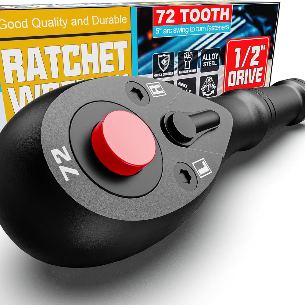 
                  
                    3/8" drive steel mini ratchet with 72-tooth handle, ergonomic non-slip grip, and reversible mechanism for tight spaces.
                  
                