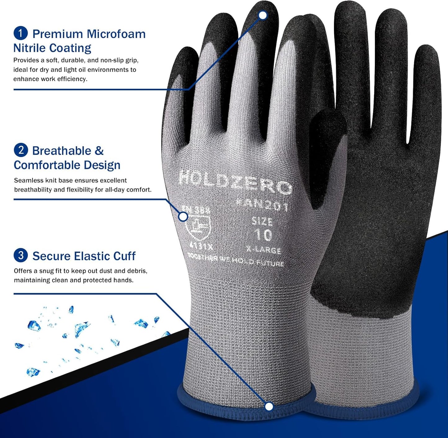 XLarge grey Nitrile Gloves seamless knit liner gloves with touchscreen compatibility and microfoam grip for work and home improvement tasks
