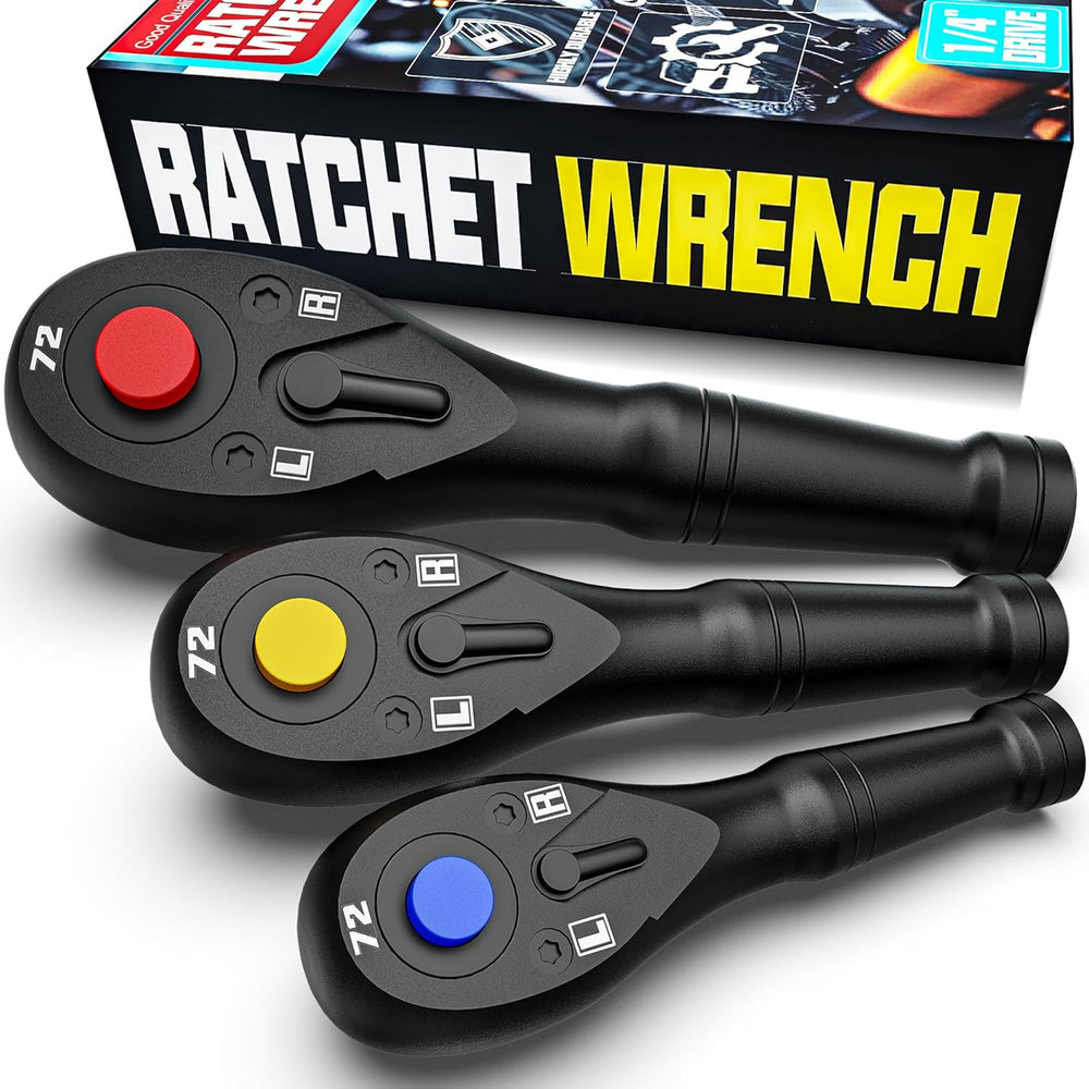 
                  
                    3/8" drive steel mini ratchet with 72-tooth handle, ergonomic non-slip grip, vibrant button design, ideal for tight spaces.
                  
                