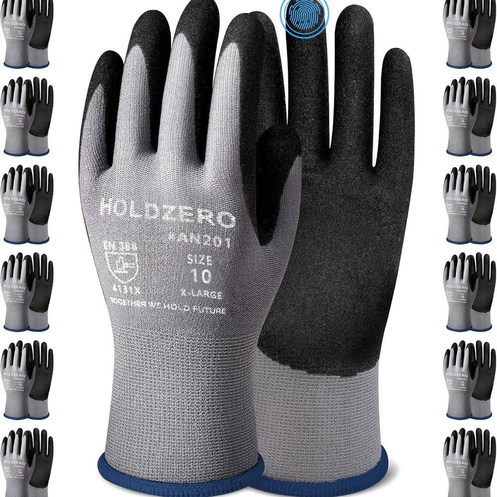 XLarge grey Nitrile Gloves seamless knit liner gloves with touchscreen compatibility and microfoam grip for work and home improvement tasks