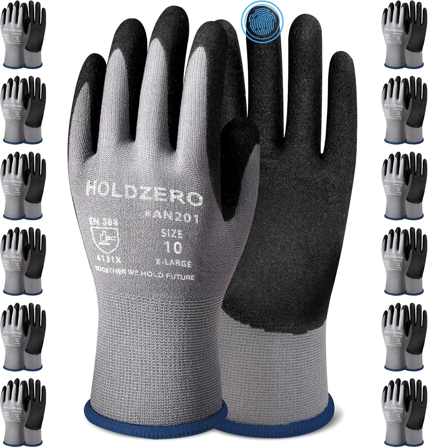 XLarge grey Nitrile Gloves seamless knit liner gloves with touchscreen compatibility and microfoam grip for work and home improvement tasks