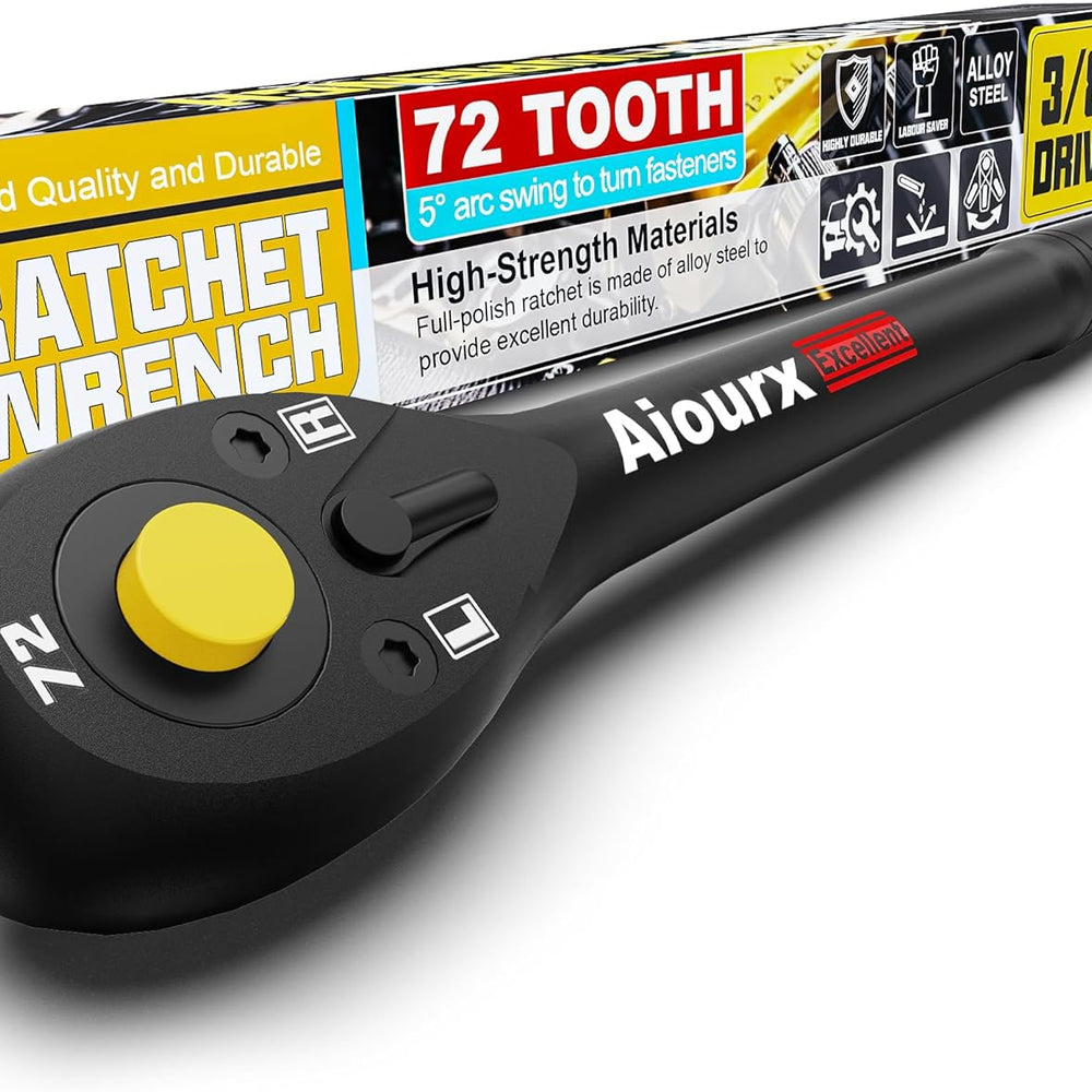 
                  
                    3/8" drive mini ratchet with 72-tooth handle and ergonomic non-slip grip.
                  
                
