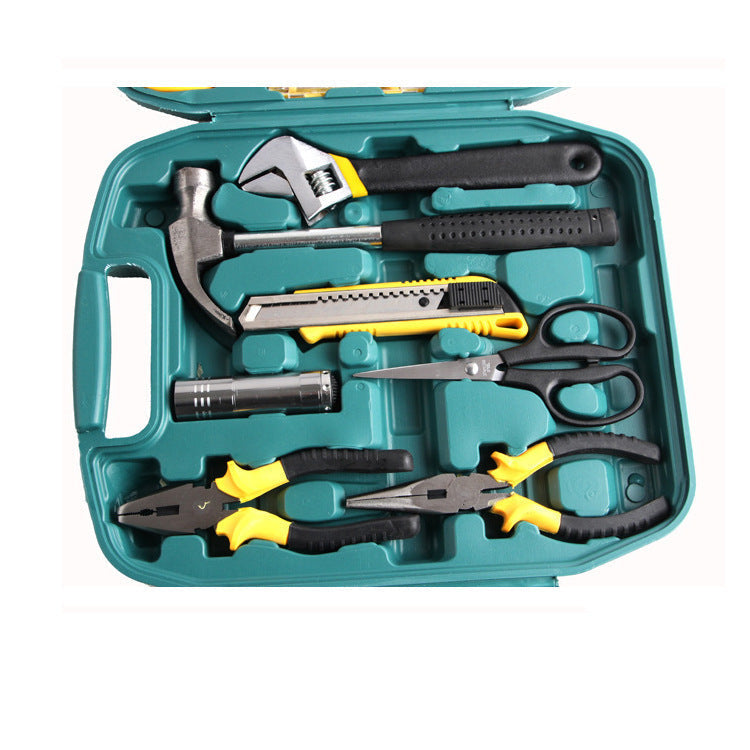 27-piece Car Emergency Tool Kit in a green case with tools for maintenance.