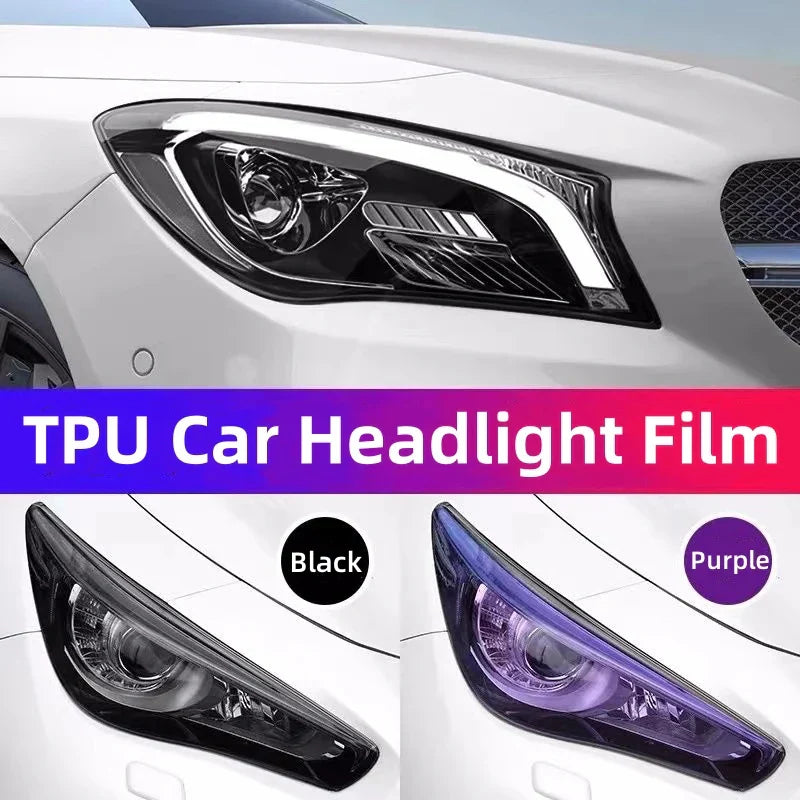 Automotive TPU headlight film in black and purple for car light protection and color change