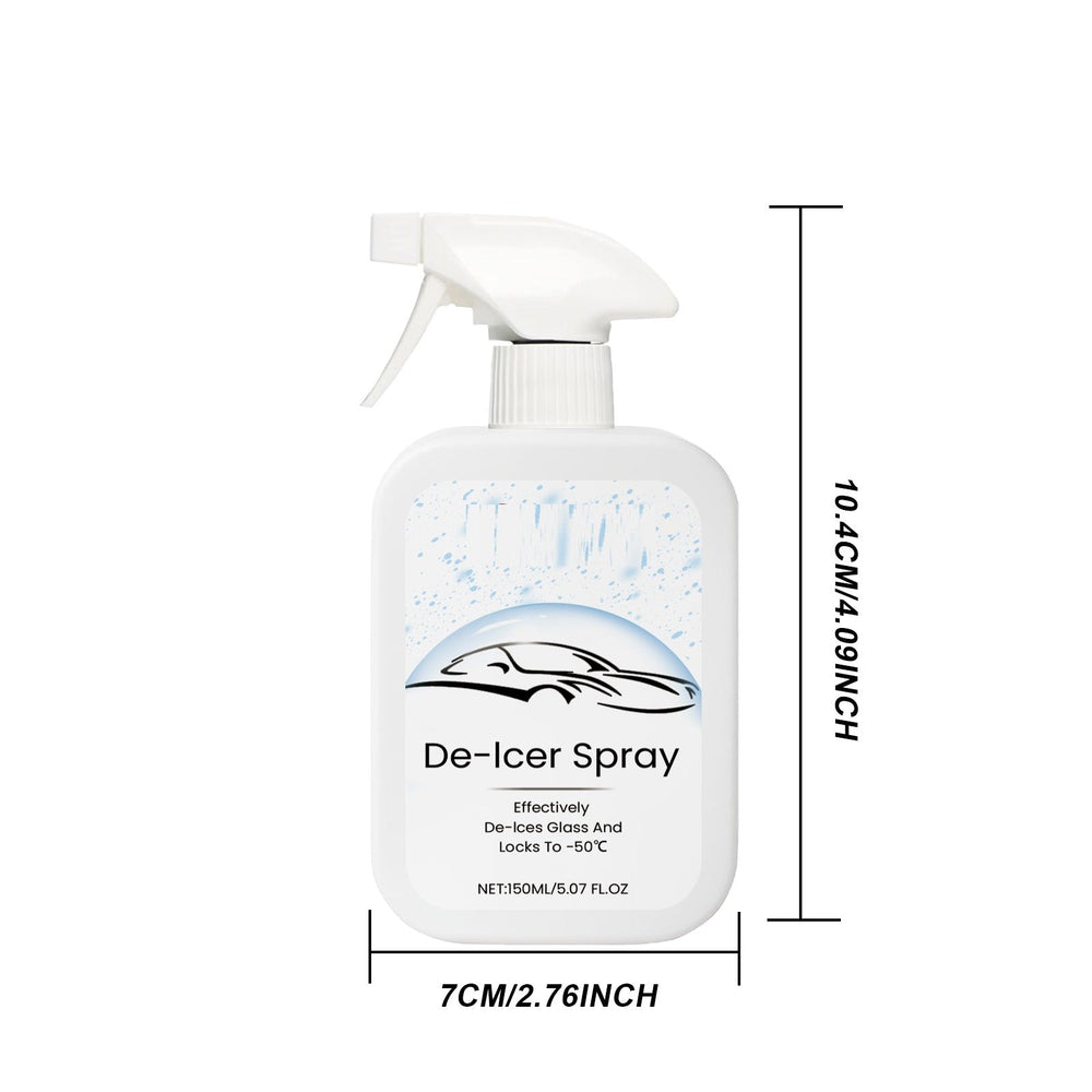 
                  
                    Windshield De-Icing Spray 150ml bottle with trigger nozzle and dimensions.
                  
                