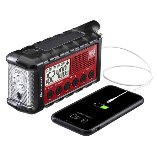 
                  
                    Midland ER310 Emergency Hand Crank Radio with flashlight and phone charging feature.
                  
                