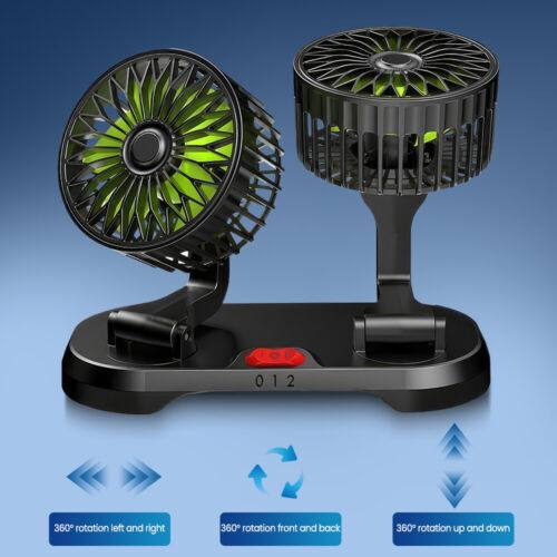 
                  
                    12V/24V dual head dashboard cooling fan with 360-degree rotation and dual-speed settings, ideal for cars and vehicles.
                  
                