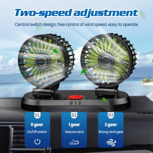 
                  
                    12V/24V Dual Head Dashboard Cooling Fan with two-speed adjustment feature.
                  
                
