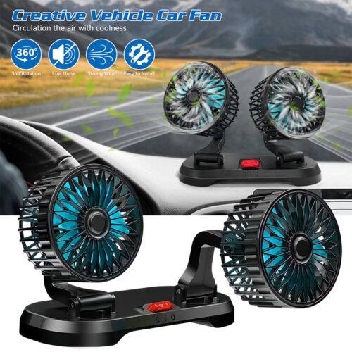 
                  
                    Dual head dashboard cooling fan with 360° rotation, low noise, and strong wind, ideal for vehicle cooling.
                  
                