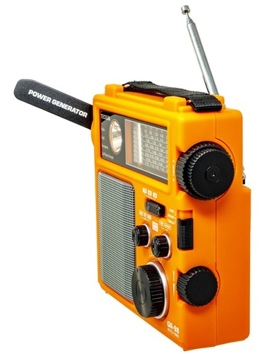 
                  
                    Tecsun GR-98 emergency radio with hand crank, AM/FM/shortwave, and flashlight.
                  
                