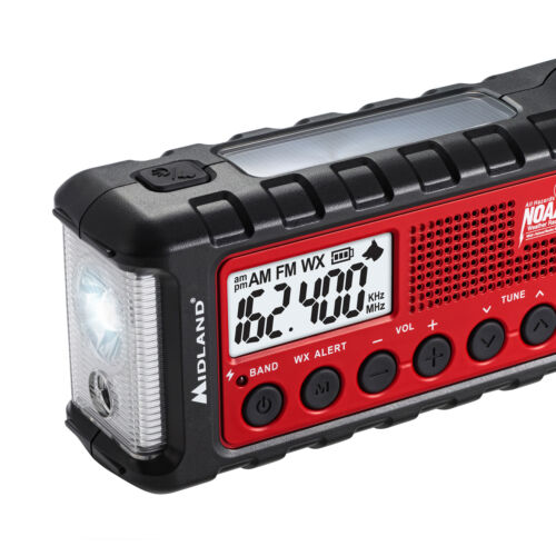 
                  
                    Midland ER310 Emergency Hand Crank Radio with flashlight and digital display.
                  
                