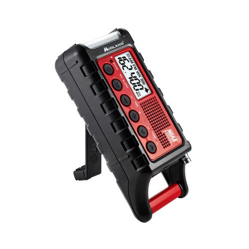 
                  
                    Midland ER310 emergency hand crank radio with flashlight and solar panel.
                  
                
